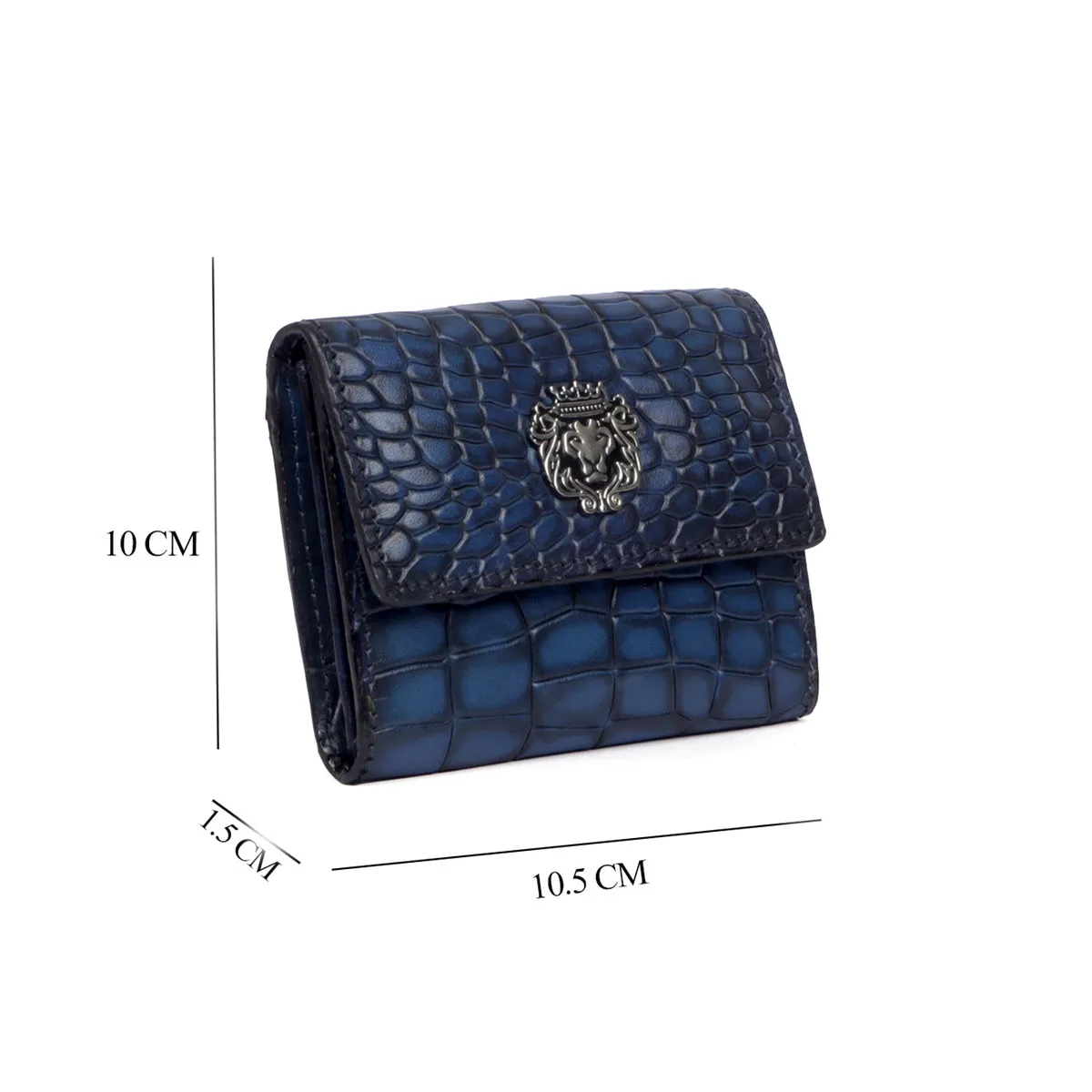 Blue Multi Pockets Card Holder in Deep Cut Croco Textured Leather By Brune & Bareskin