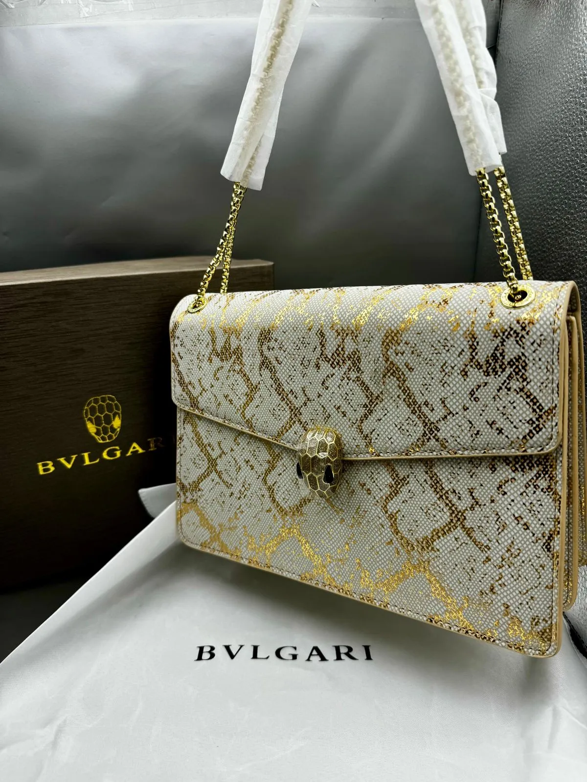 Bvlgari Women Bag – Back in Stock with Complete Box Set (White/Gold)