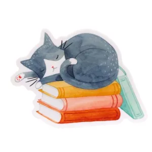 Cat and Books Sticker