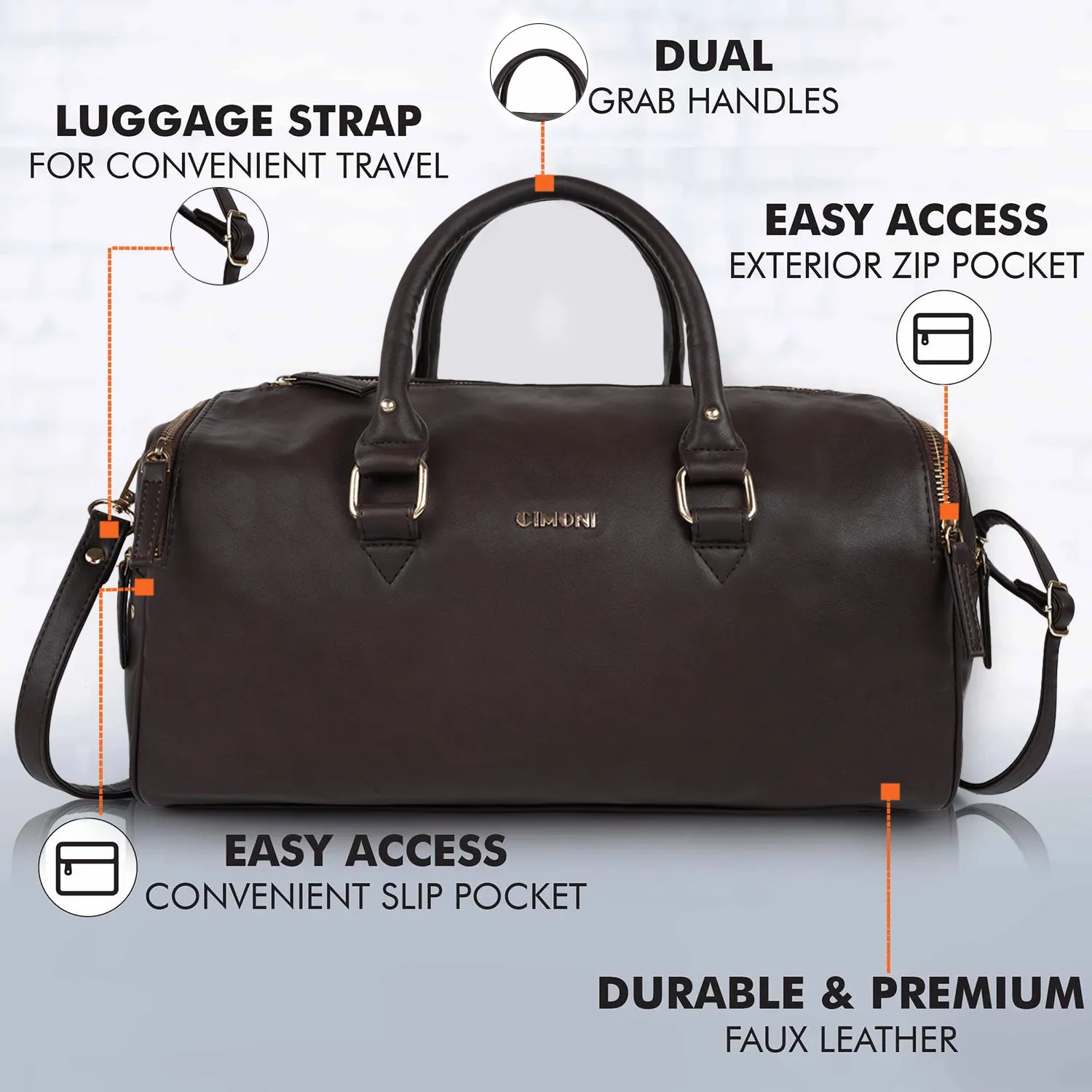 CIMONI® Premium Vegan Leather Duffle Bag Classy Design Travel Shoulder Crossbody Business Spacious Water Resistance