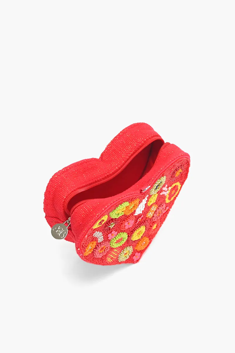 Crimson Blossom Heart shaped Clutch