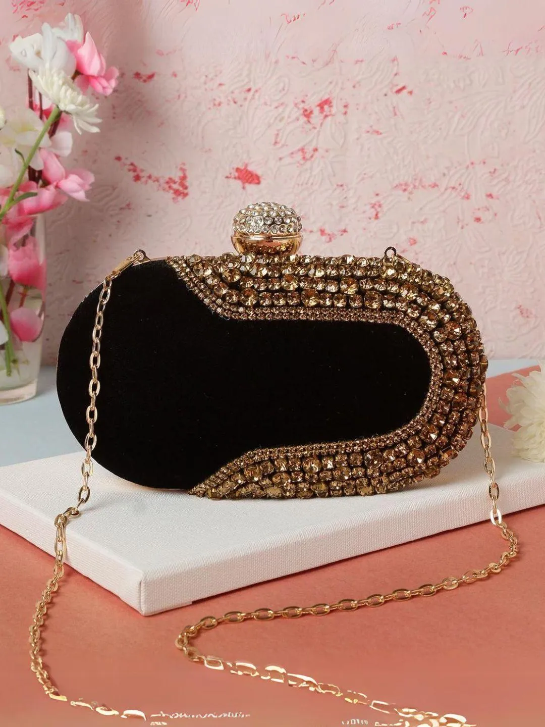 Crystal Embroidery Oval Clutches