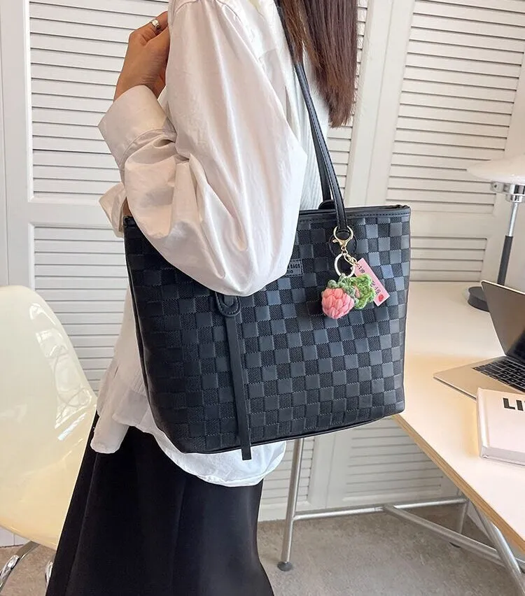 Cute Checkerboard Shoulder Bag, Large Capacity Handbag, Oversized Handbags for Women, Vegan Leather Tote Bag, Handle Handbag