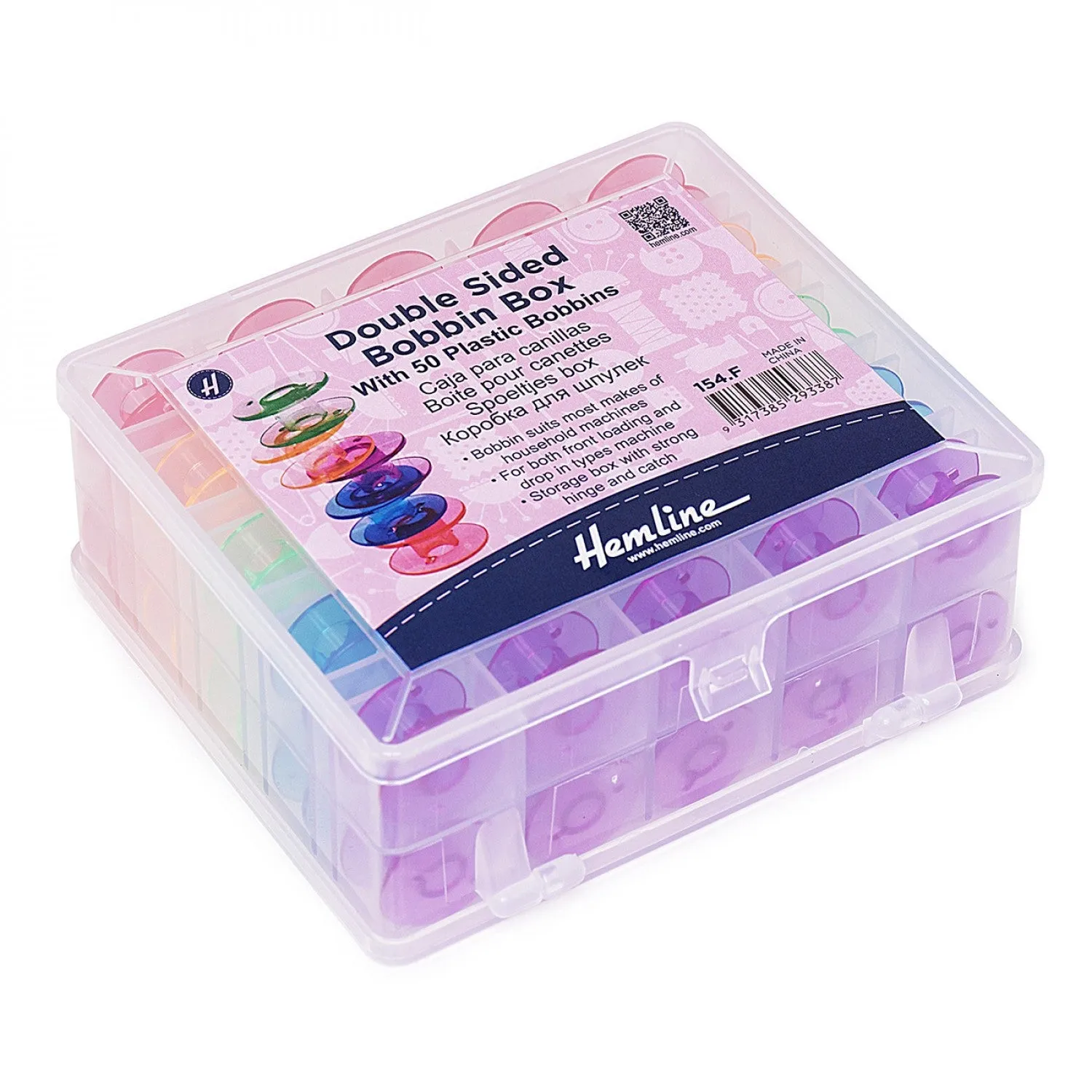 Double Sided Bobbin Box, includes 50 Bobbins