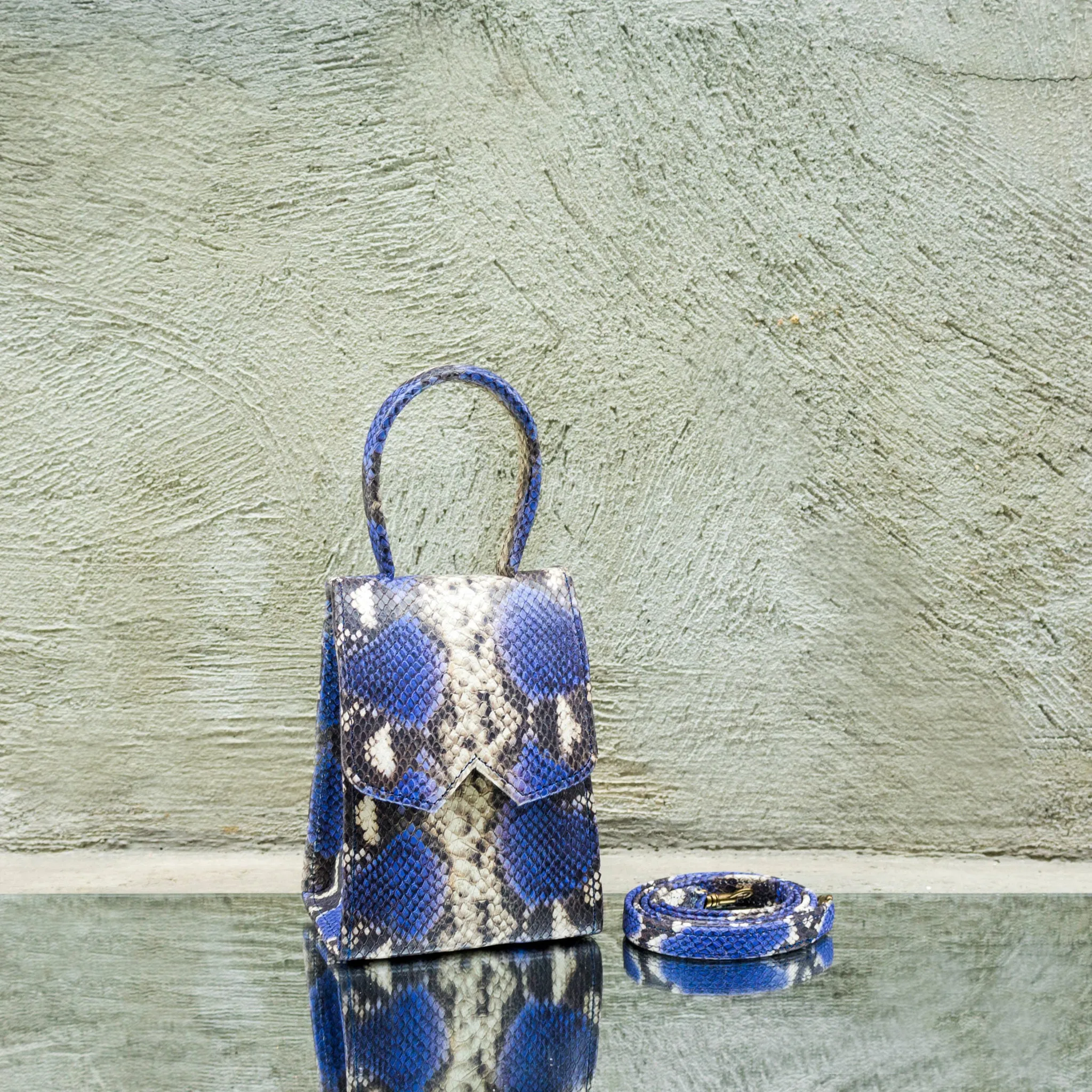 Egyptian Blue Python Print Mini Bag