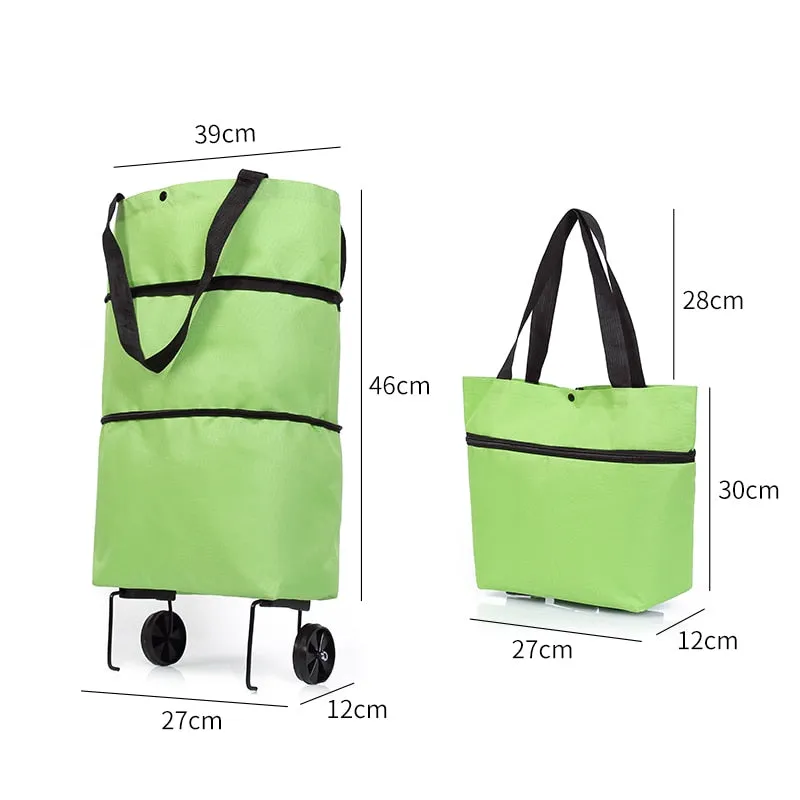 Folding Shopping Pull Cart Trolley Bag With Wheels Foldable Shopping Bags  Reusable Grocery Bags Food Organizer Vegetables Bag