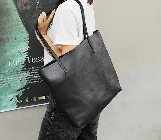 Full Grain Leather Large Everyday Simple Tote Bag Personalised gifts, Black