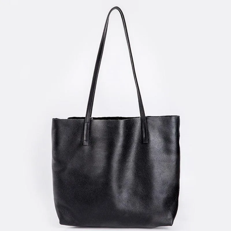 Full Grain Leather Large Everyday Simple Tote Bag Personalised gifts, Black