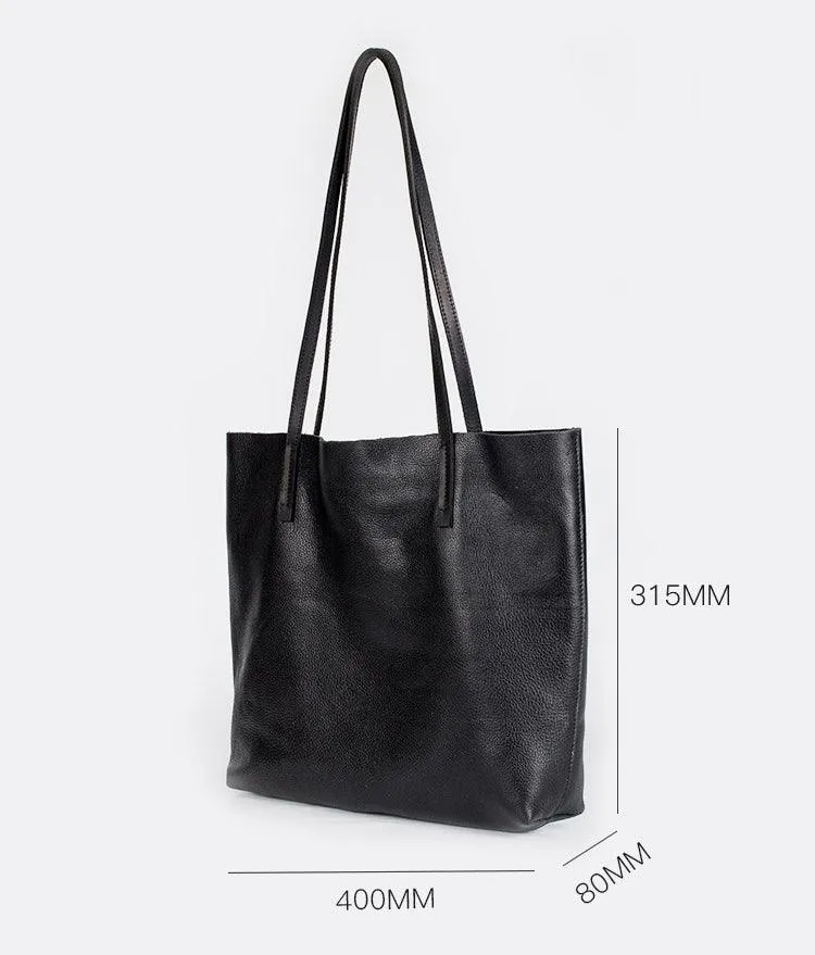 Full Grain Leather Large Everyday Simple Tote Bag Personalised gifts, Black