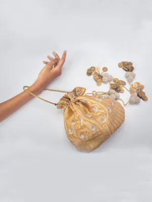 Gold And Silver Basanti Gulab Potli Bag