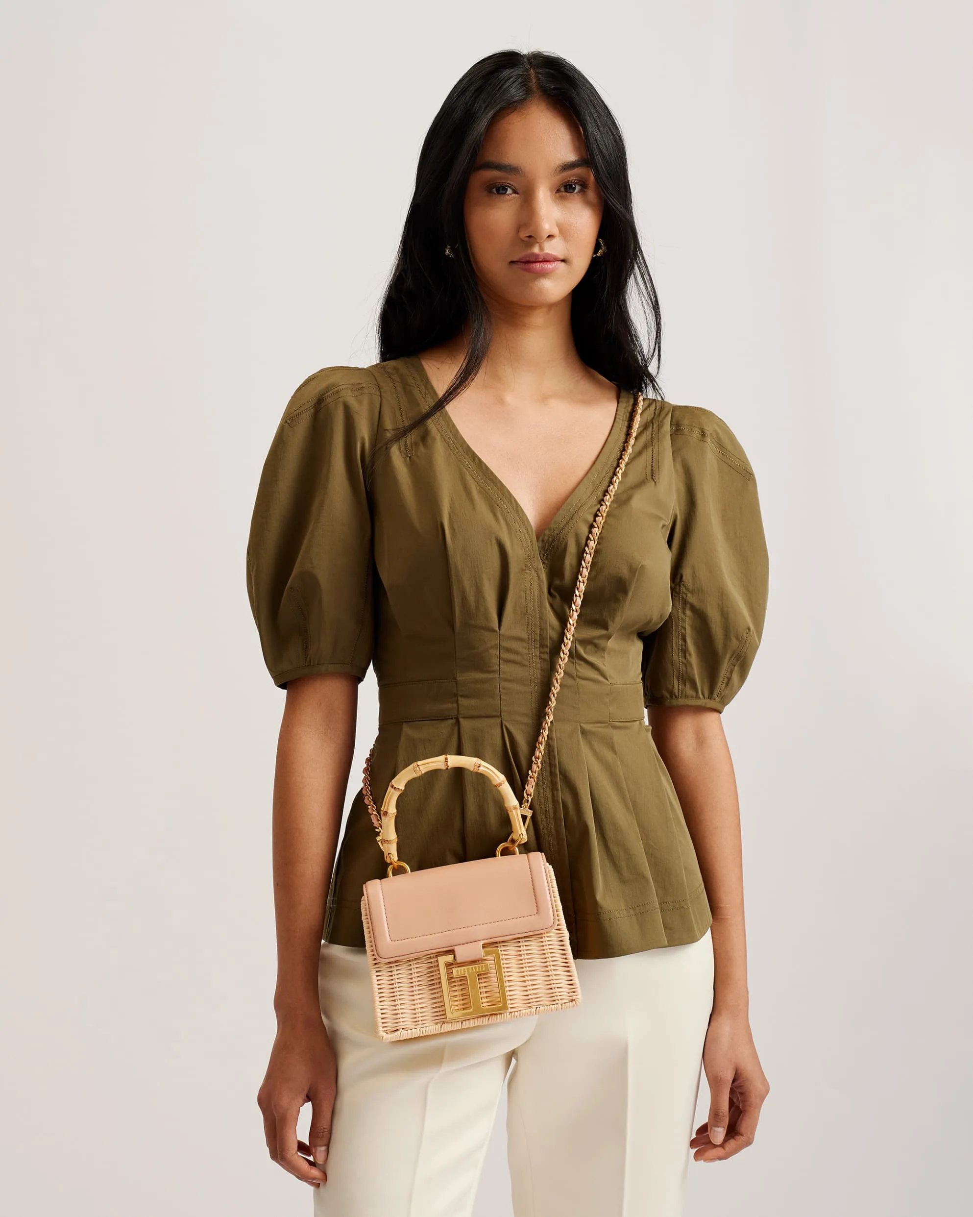 Jaylisa Top Handle Basket Cross Body Bag Camel