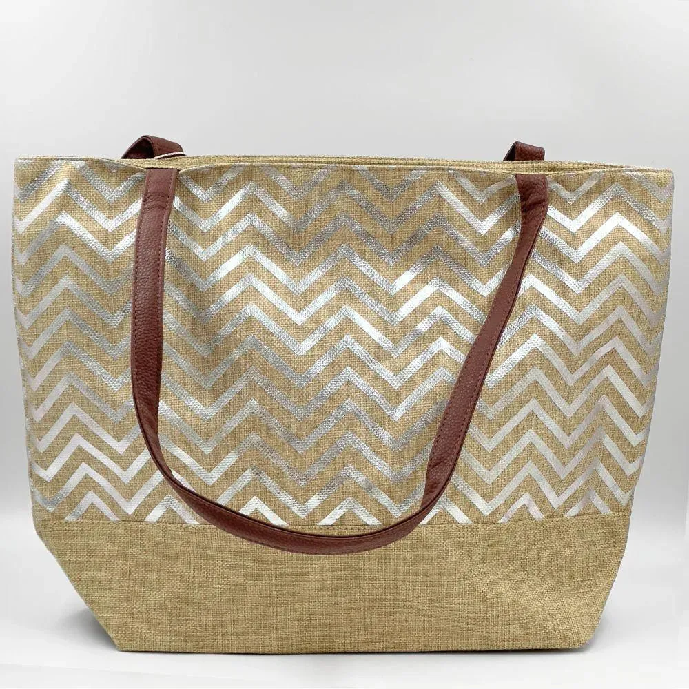 Large Capacity Gold Stripes Shoulder Tote Bag