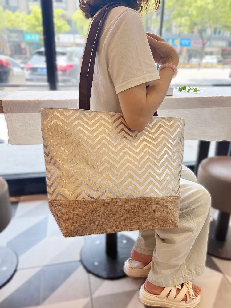 Large Capacity Gold Stripes Shoulder Tote Bag