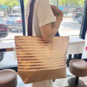 Large Capacity Gold Stripes Shoulder Tote Bag