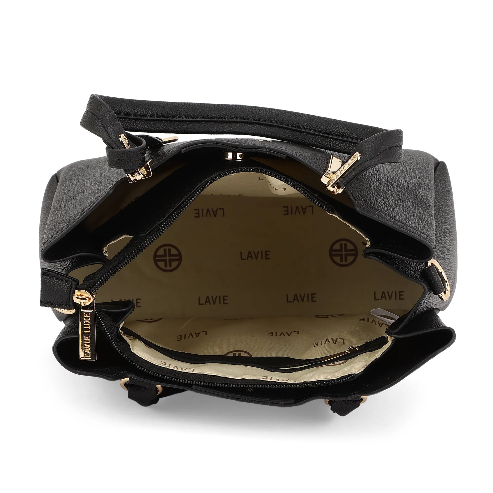 Lavie Luxe Azura Black Medium Women's 3 Compartment Satchel