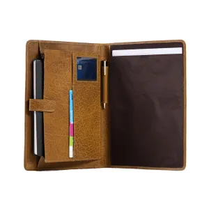 Leather Business Portfolio Folder Personal Organizer, Luxury Full Grain Leather Padfolio, Leather Folder (Yellow Tan)