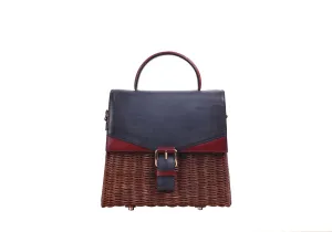 NEW LENA WICKER HAND BAG (Navy/Ruby)