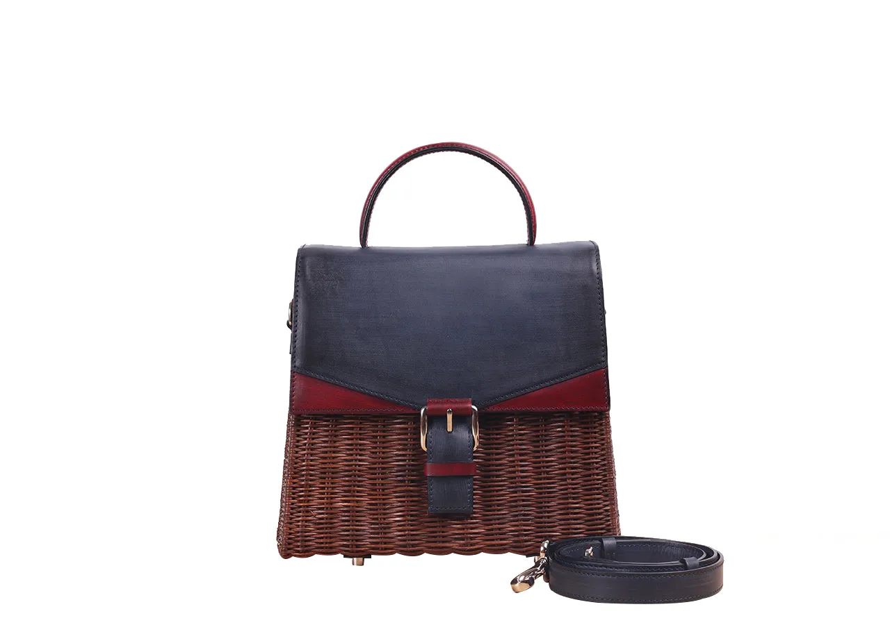 NEW LENA WICKER HAND BAG (Navy/Ruby)