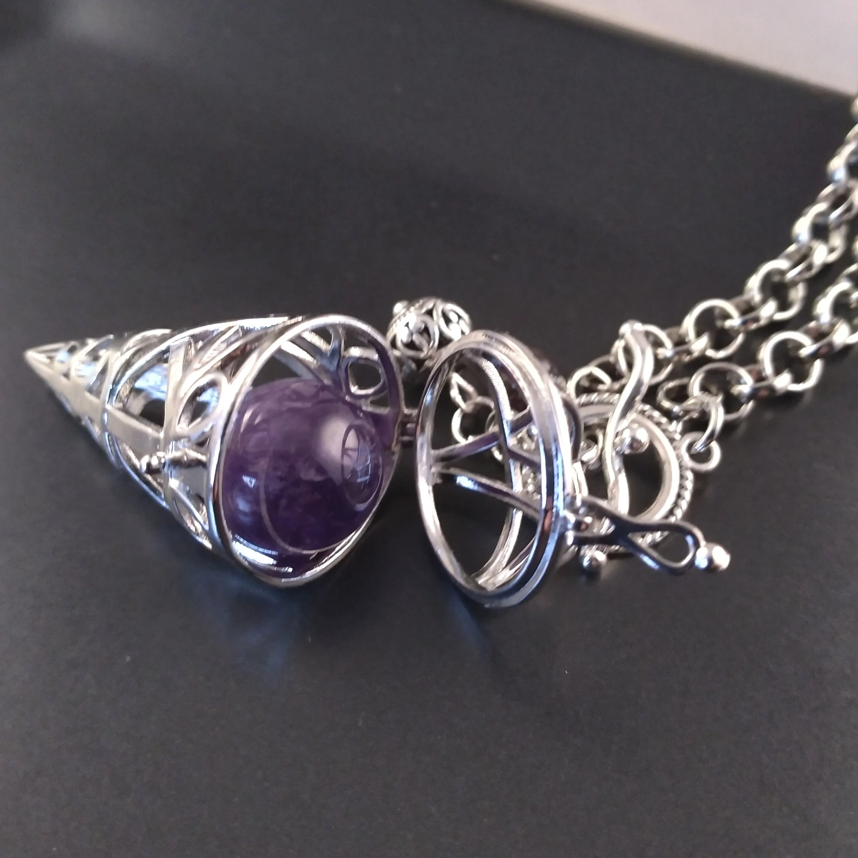 Pentagram Necklace Silver Locket Purple Amethyst