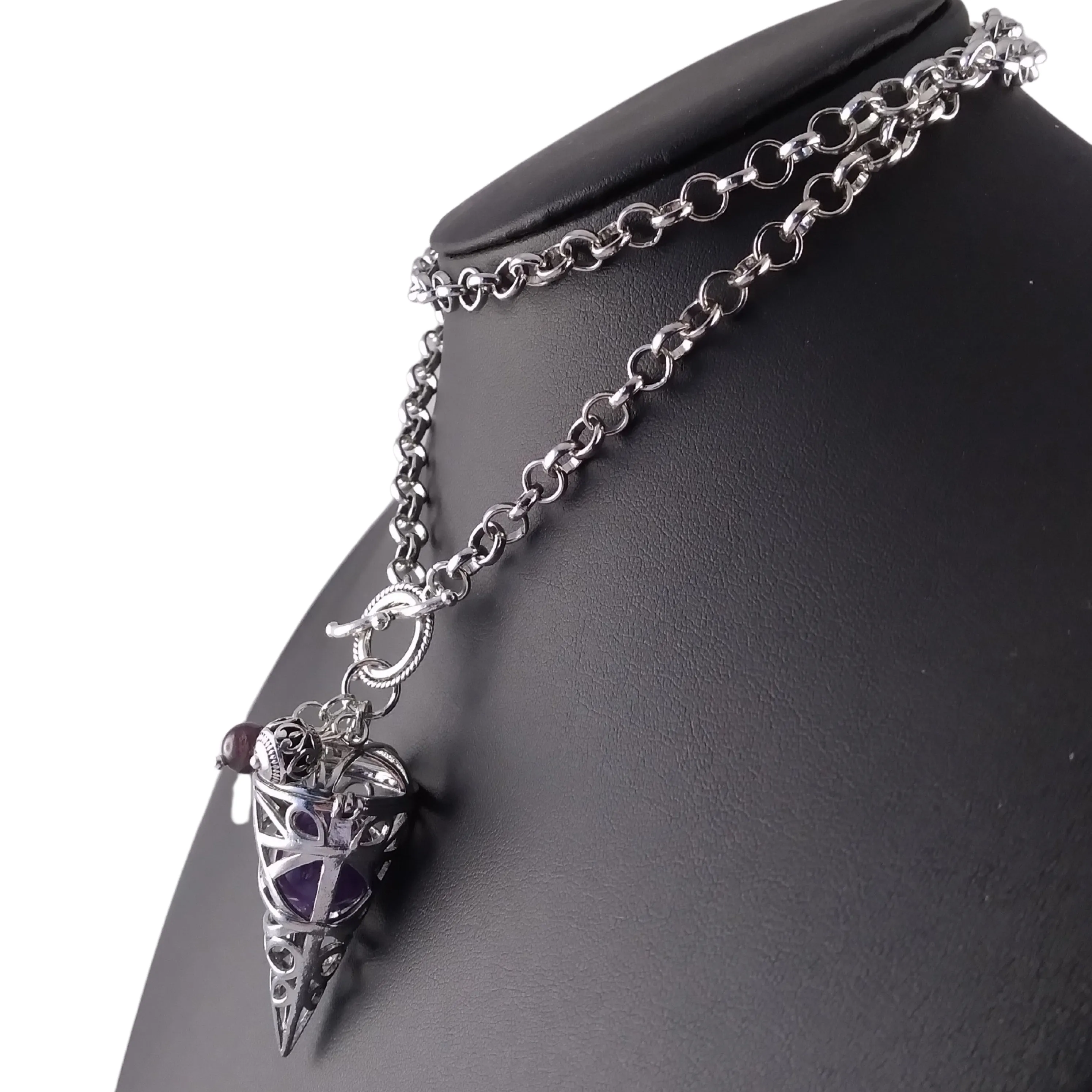 Pentagram Necklace Silver Locket Purple Amethyst