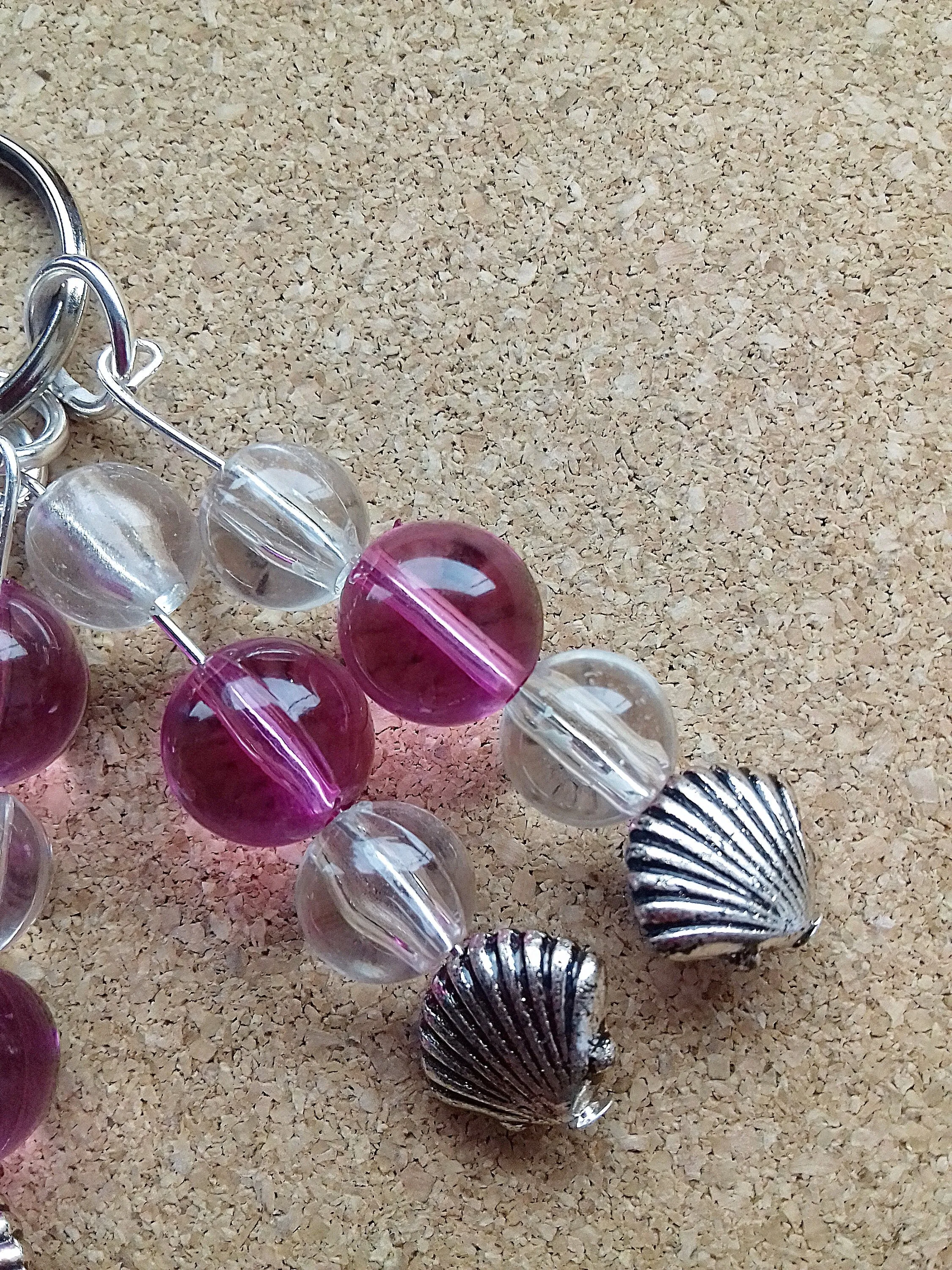 Pink, Purple Keychain Beads Sea Shells