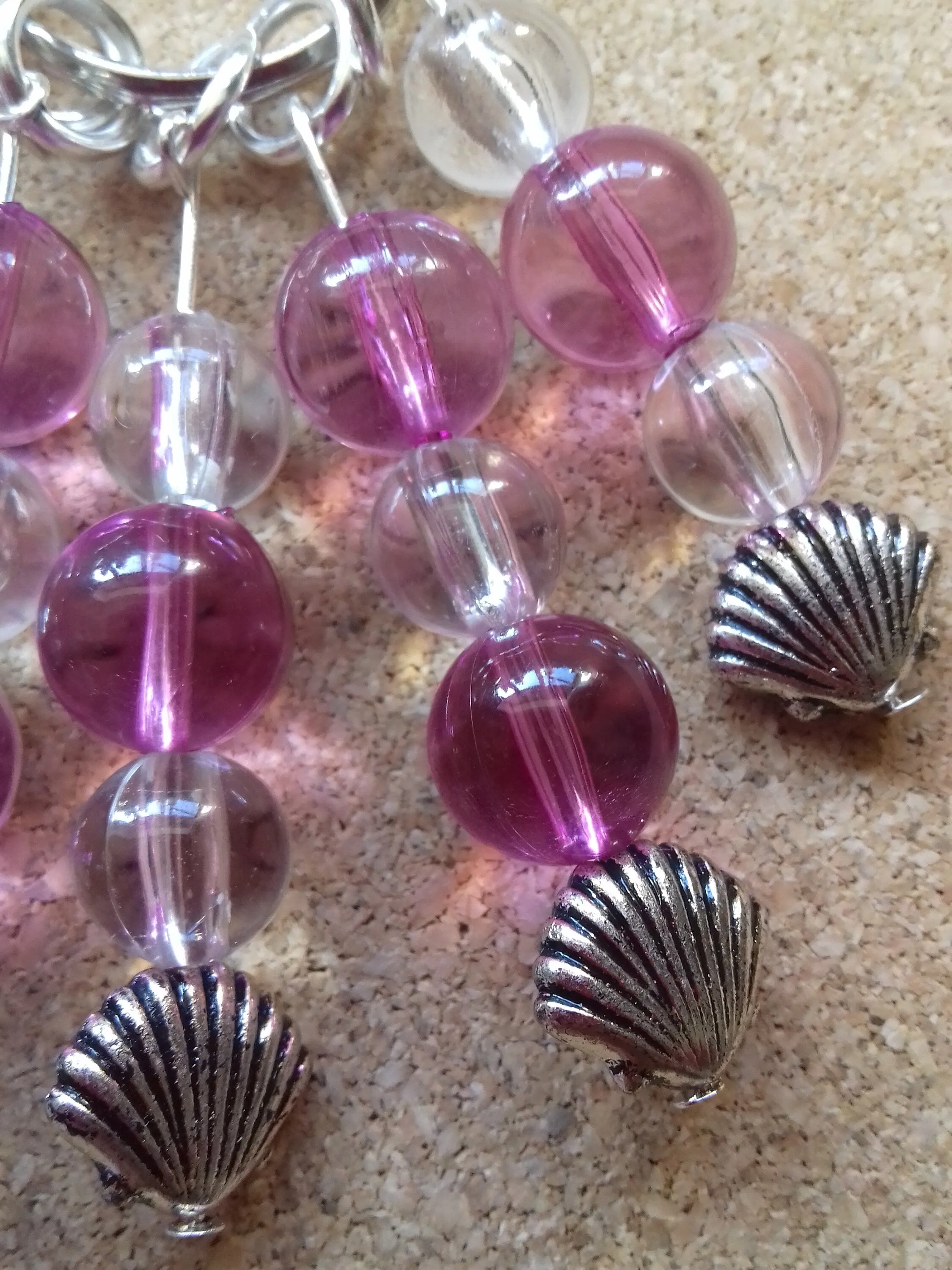 Pink, Purple Keychain Beads Sea Shells