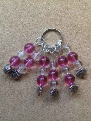 Pink, Purple Keychain Beads Sea Shells