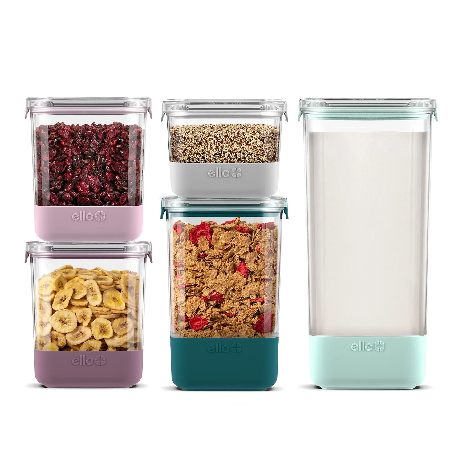 Plastic Food Storage Canisters with Airtight Lids, Set of 5