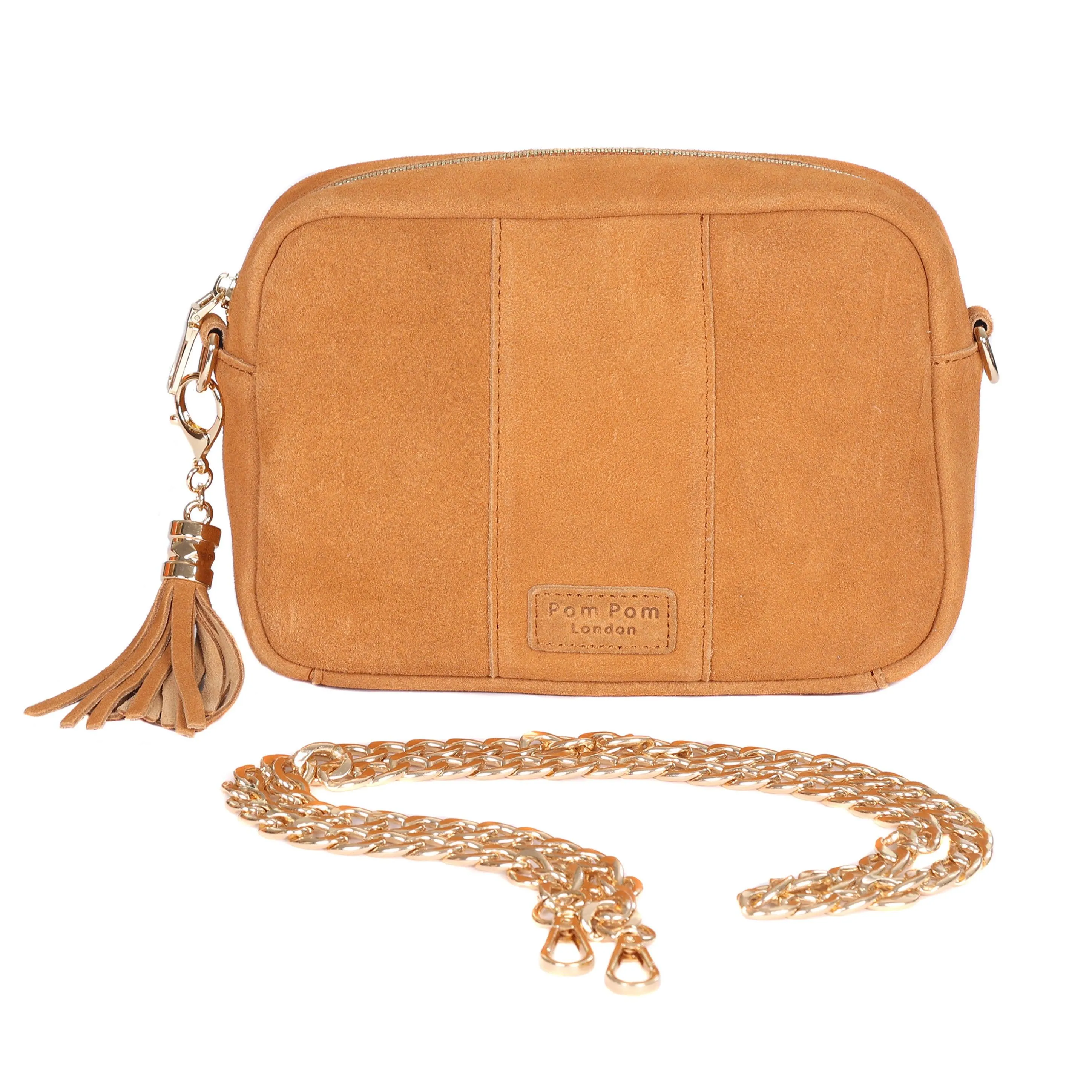 Pom Pom London City Suede Bag Tan