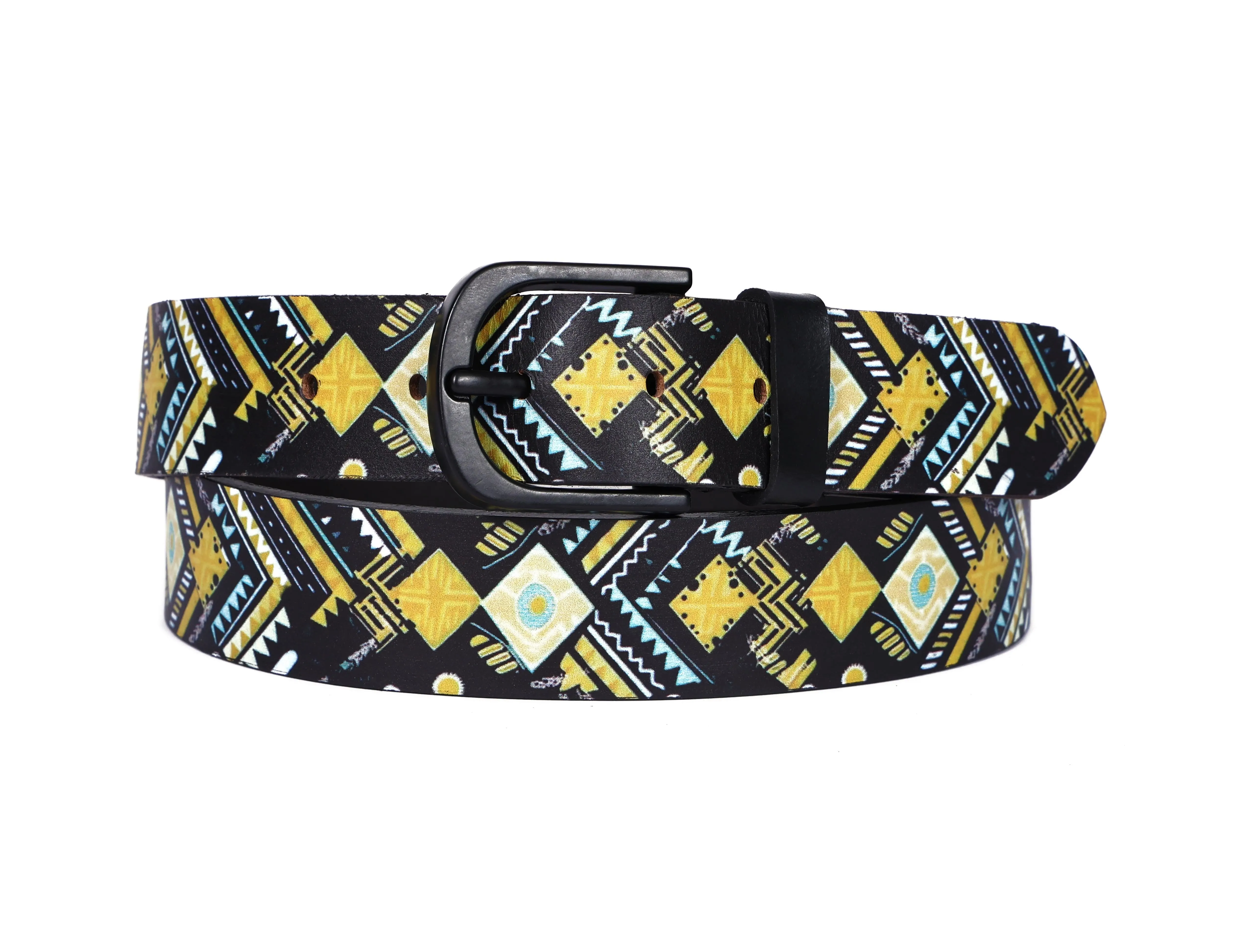 "Vibrant Chic: Stand Out with Leather Yellow Printing Belts" Art: LB-819