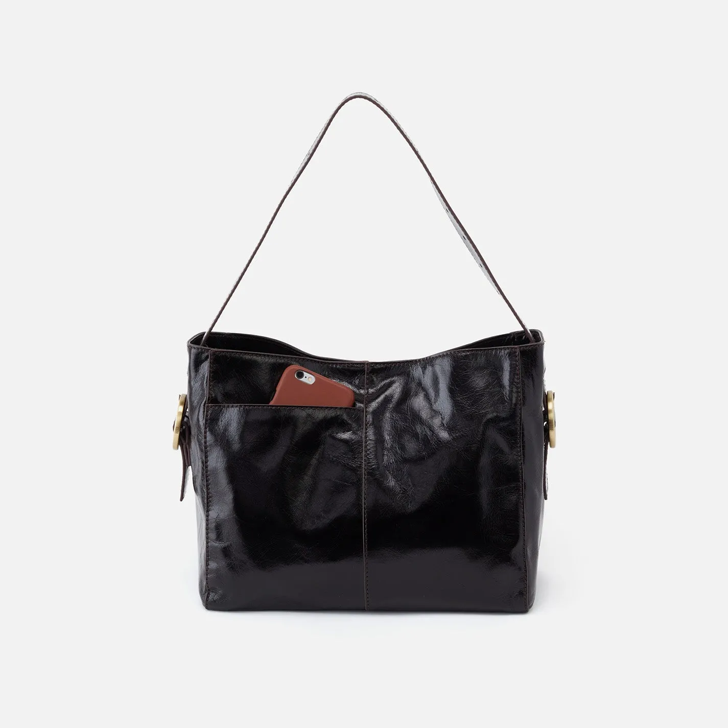 Render Shoulder Bag In Polished Leather - Black