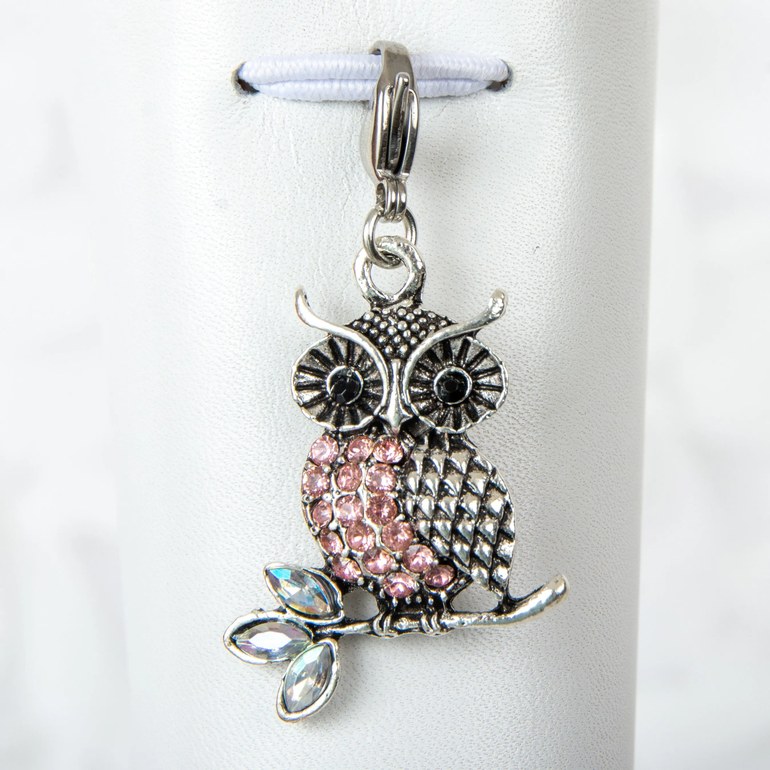 Rhinestone Owl Charm in Pink, Light Rose or Amber