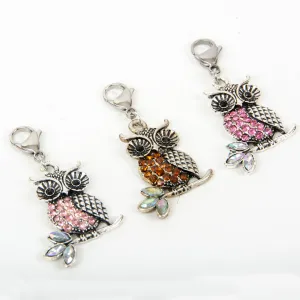 Rhinestone Owl Charm in Pink, Light Rose or Amber