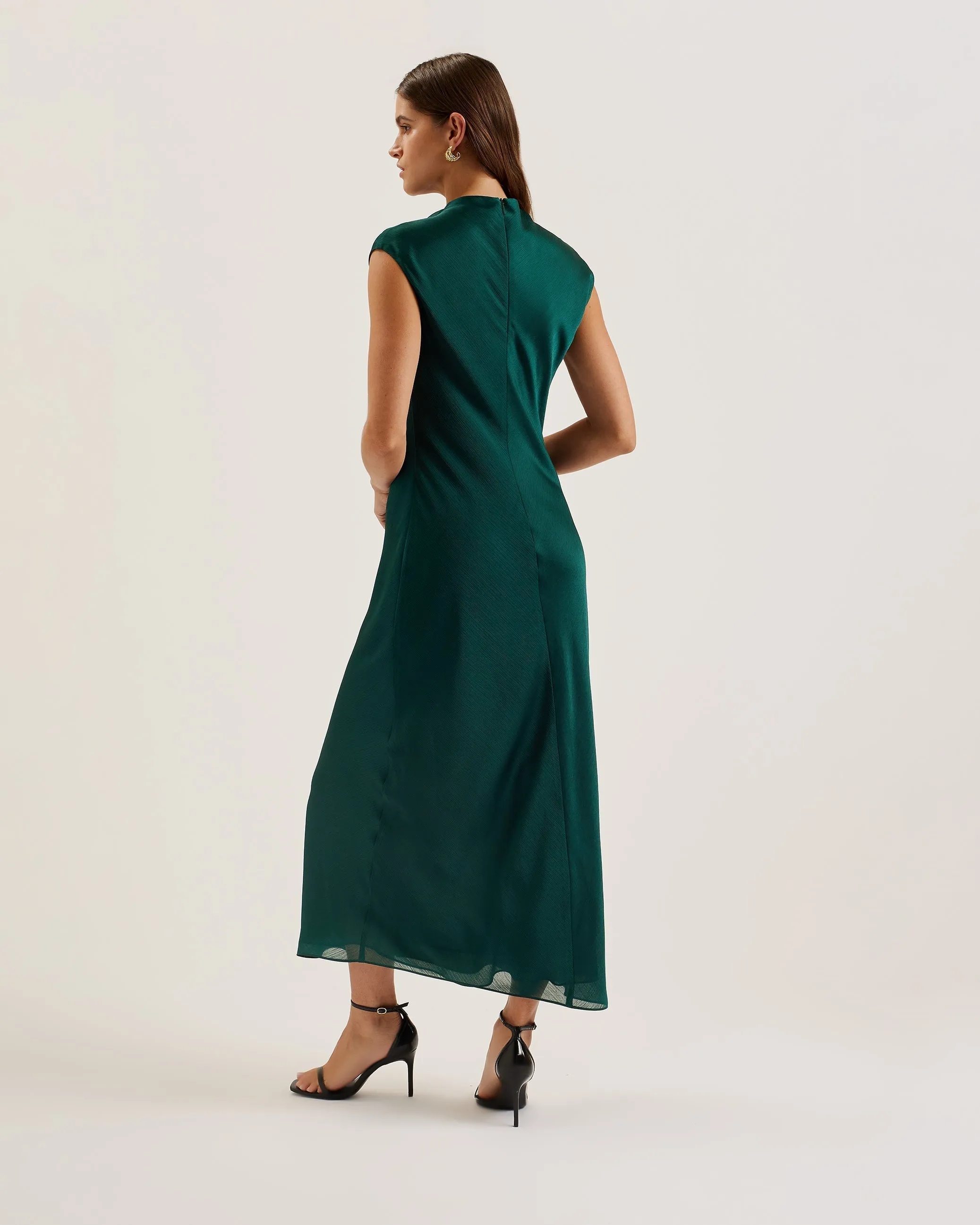 Rimini Draped Neck Detail Midi Dress Dk-Green