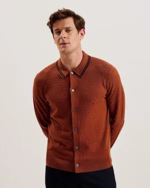 Roden Ls Button Through T Stitch Shirt Brown