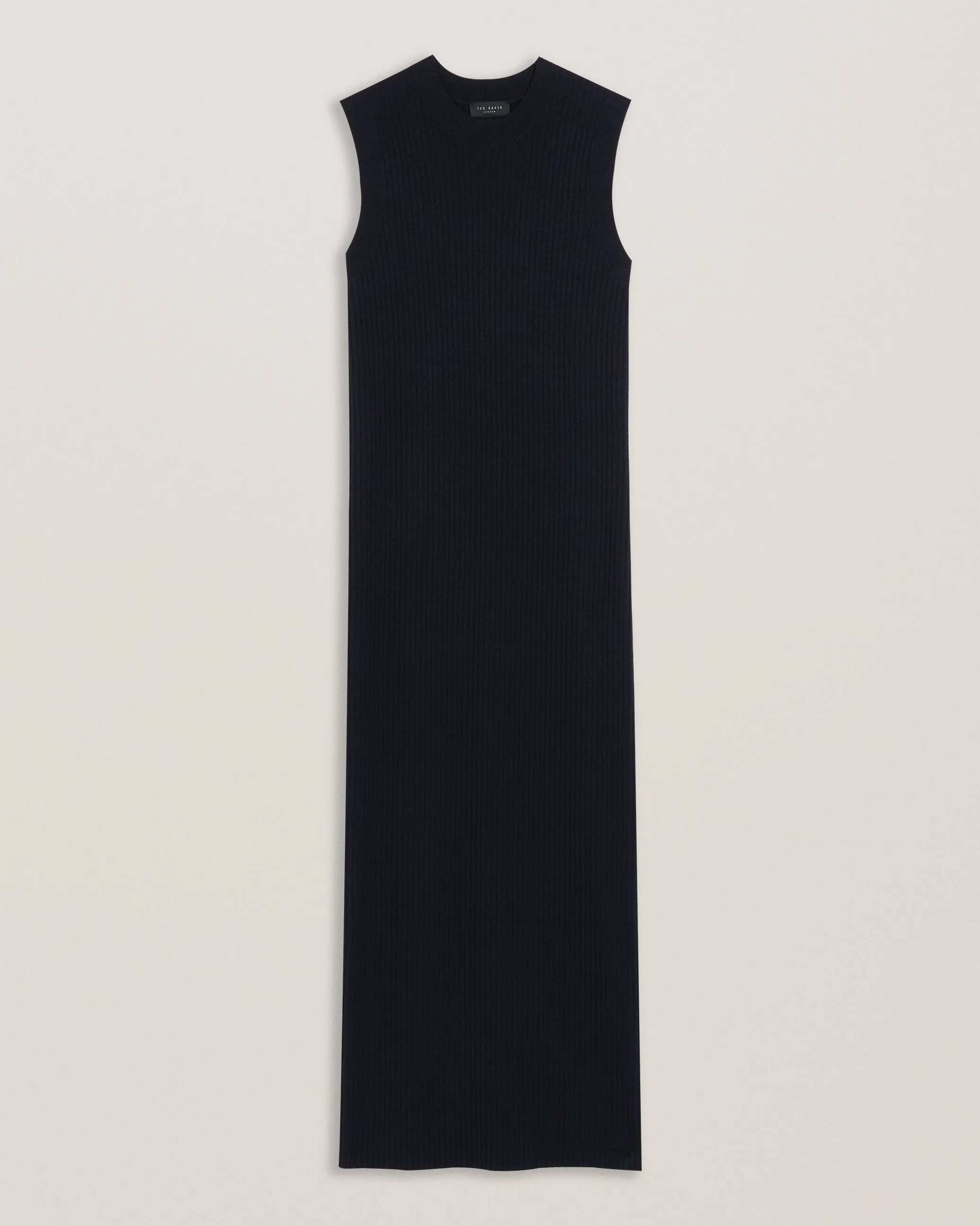 Sandiii Ribbed Crew Neck Knitted Column Maxi Dress Navy