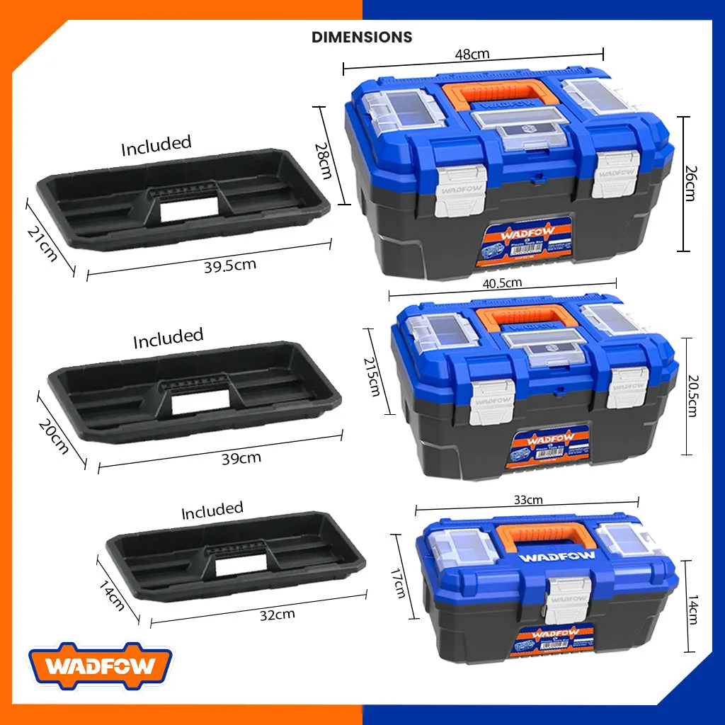 Set of (3) Plastic Tool Box Storage Organizer Case w/ metal buckle & plastic tray WTB4103