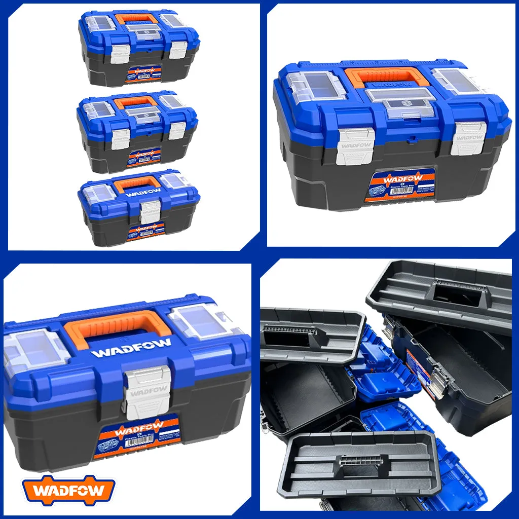 Set of (3) Plastic Tool Box Storage Organizer Case w/ metal buckle & plastic tray WTB4103