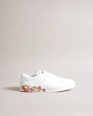 Sheliie Floral Sole Leather Cupsole Trainer White