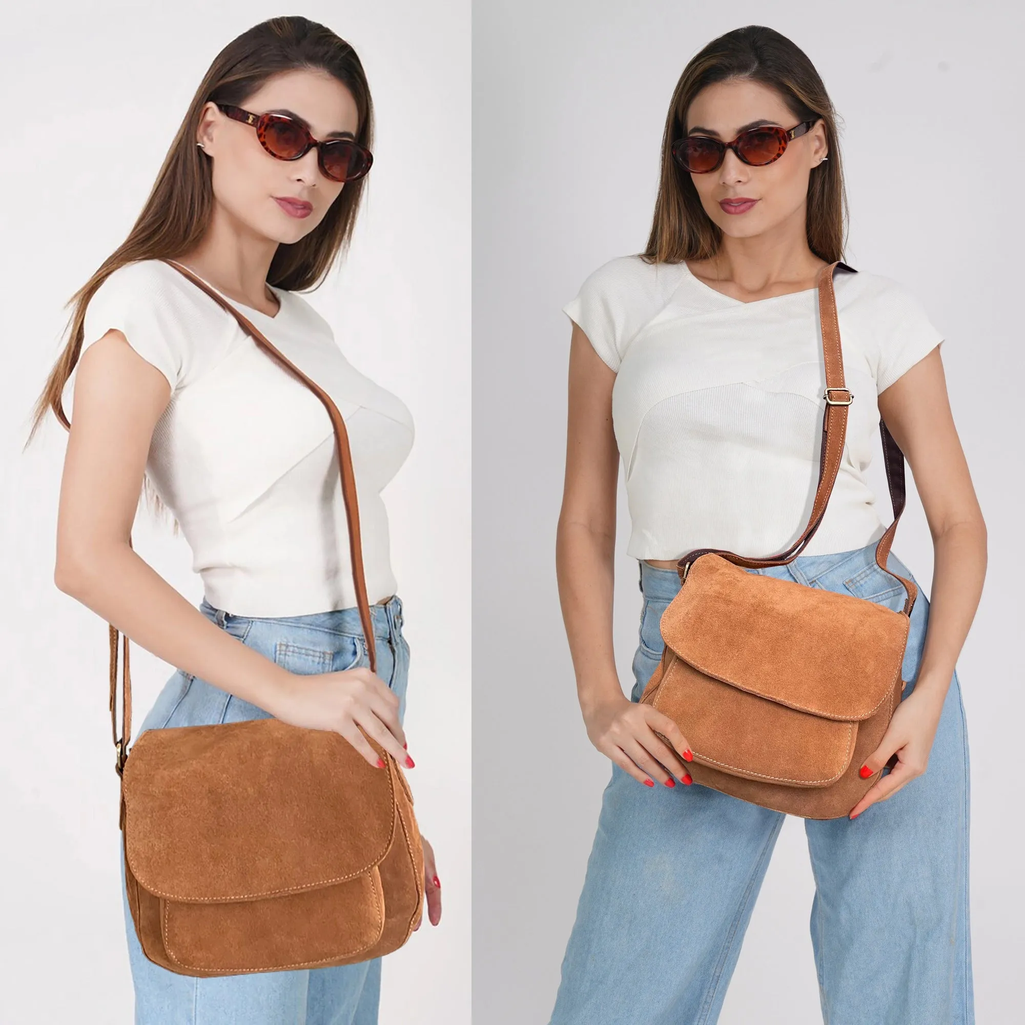 Suede Leather Shoulder Bag Crossbody Saddle Women Purse