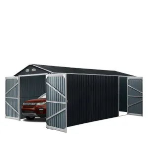 TMG Industrial 10’ x 20’ Metal Garage Shed with Double Front Doors, 7’8” Peak Height, Side Entry Door, 185 Sq-Ft Floor Space, TMG-MS1020A