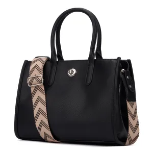 Tote Purse Black Vegan Leather with Removeable Chevron Strap