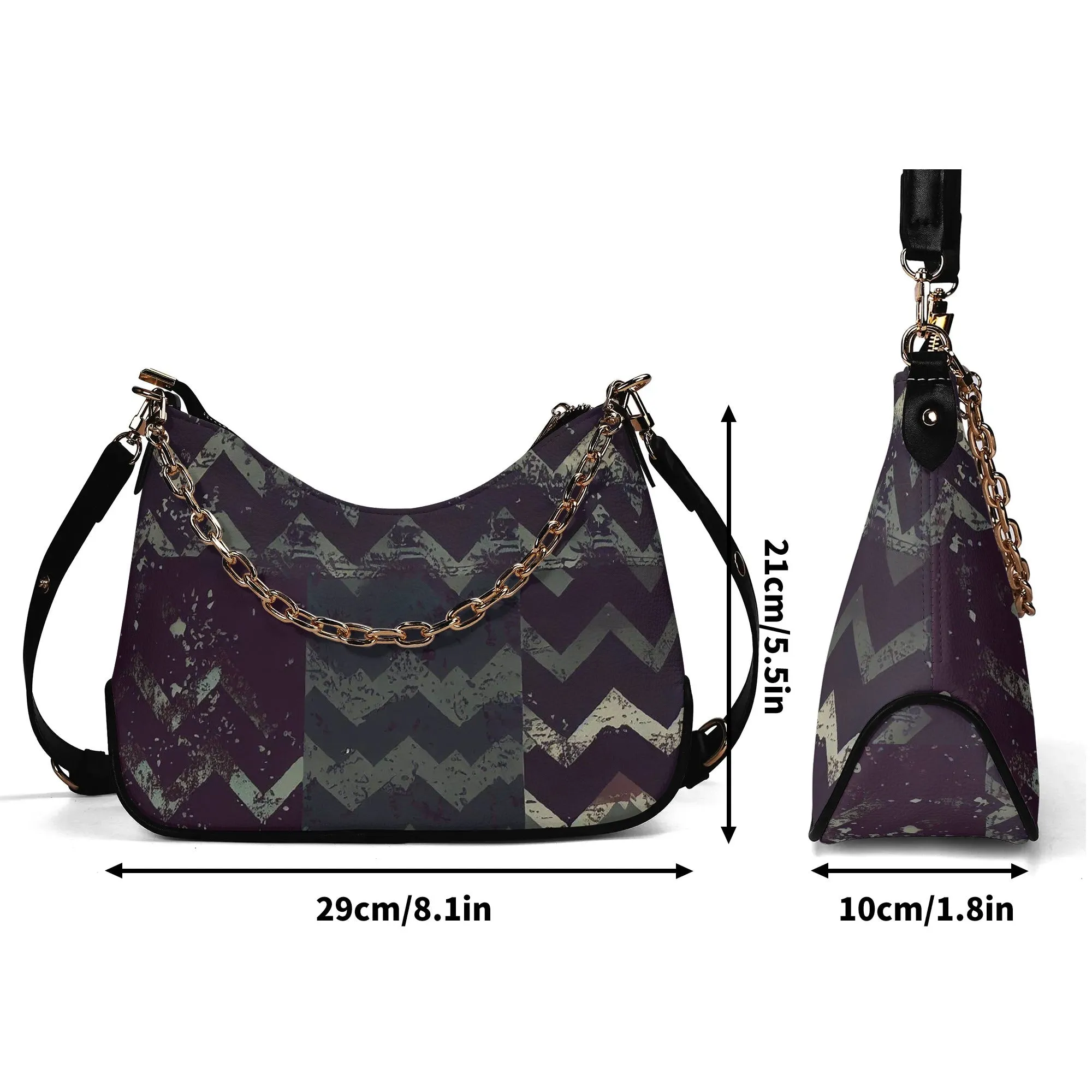 Vampire Art Grunge Distressed PU Cross-body Bag With Chain Decoration - Herringbone